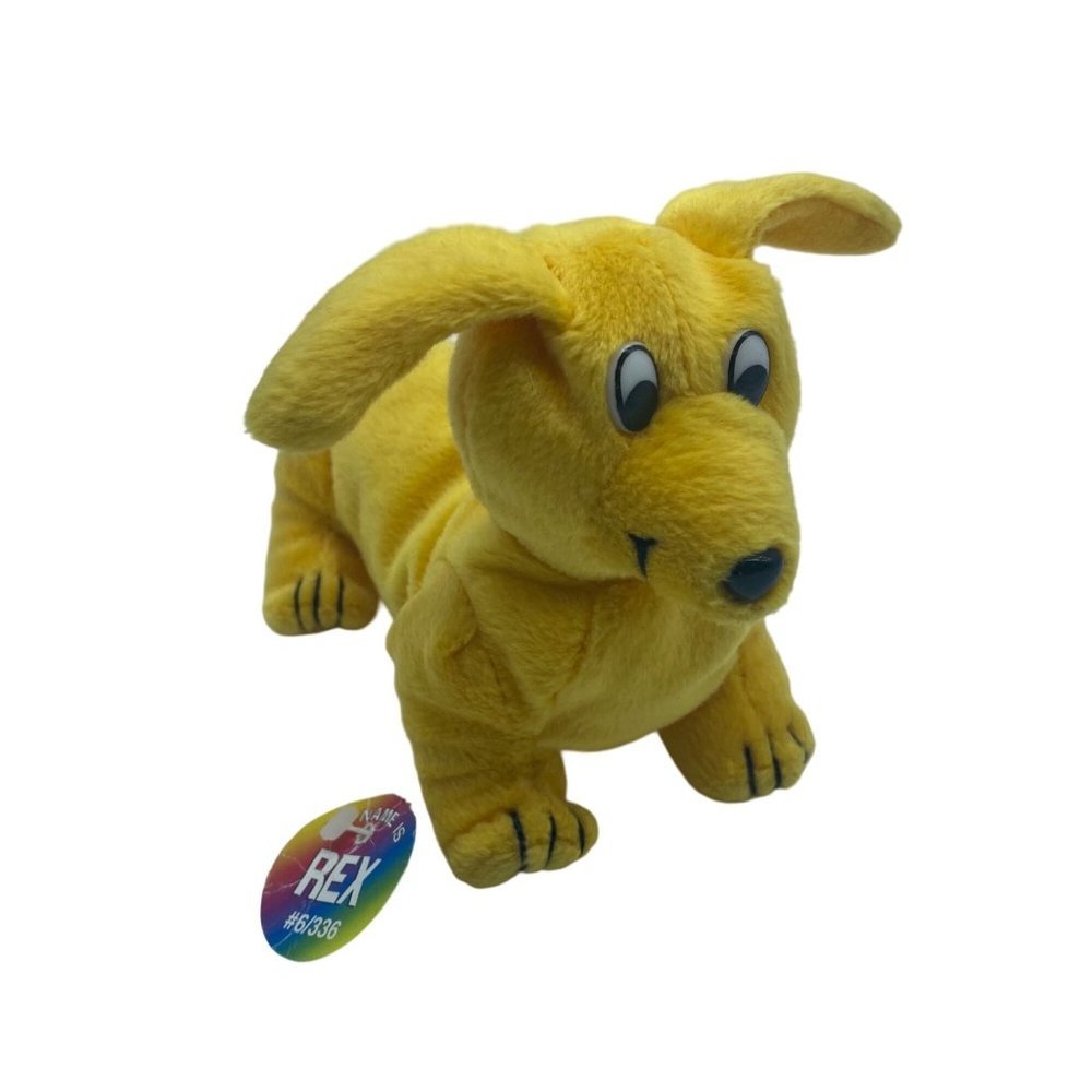 NEW Yellow Plush Puppy Dog Rex Oriental Trading Co. Stuffed Animal Plush 7.5”x7